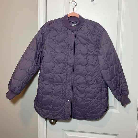 Madewell quilted oversized lightweight bomber jacket in Smokey grape - Picture 4 of 9